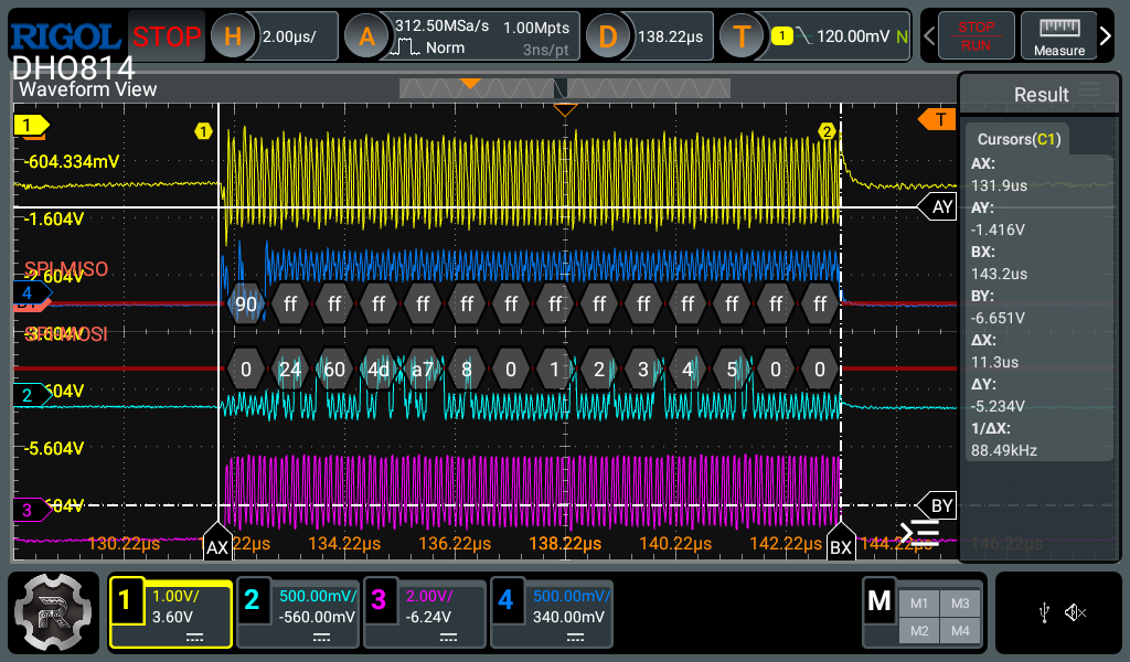 Scope trace showing a continuous multibyte transaction.